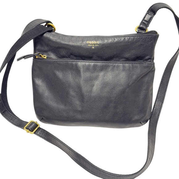 Fossil Handbags - Fossil Tinsley Black Pebbled Crossbody Bag with Gold Hardware